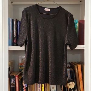 Vintage Lauren Lee women's blouse, black and gold